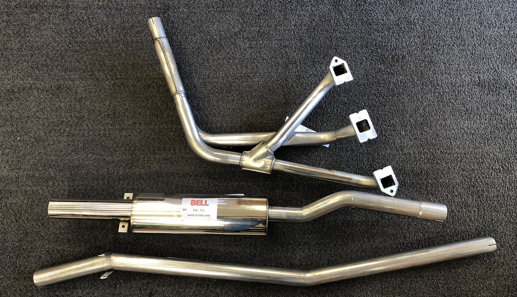 MGB-MG320K STAINLESS STEEL 1962-74  SPORT EXHAUST SYSTEM 3 PIECE  WITH STAINLESS STEEL HEADER